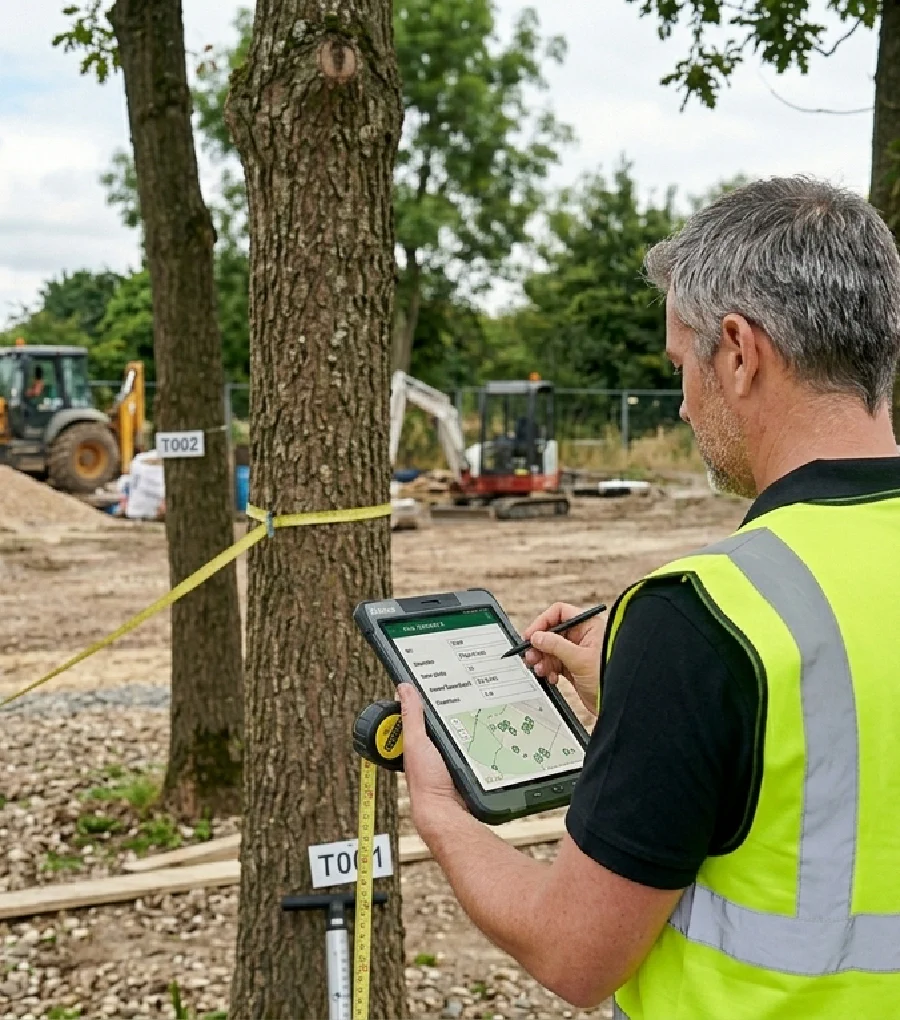 Air spade investigation exposing tree roots without mechanical damage