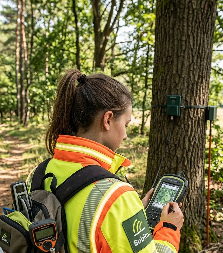 Arboricultural consultant carrying out tree assessment work on site