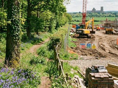 Survey team on an active development site